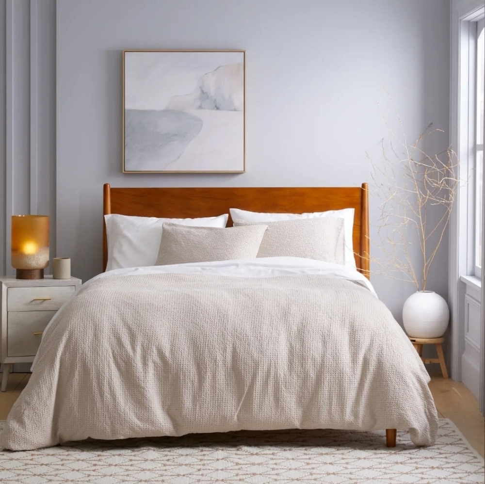 Quince 100% Organic Cotton Waffle Sand Duvet Cover! King/ Cal King  (783) - Picture 2 of 12